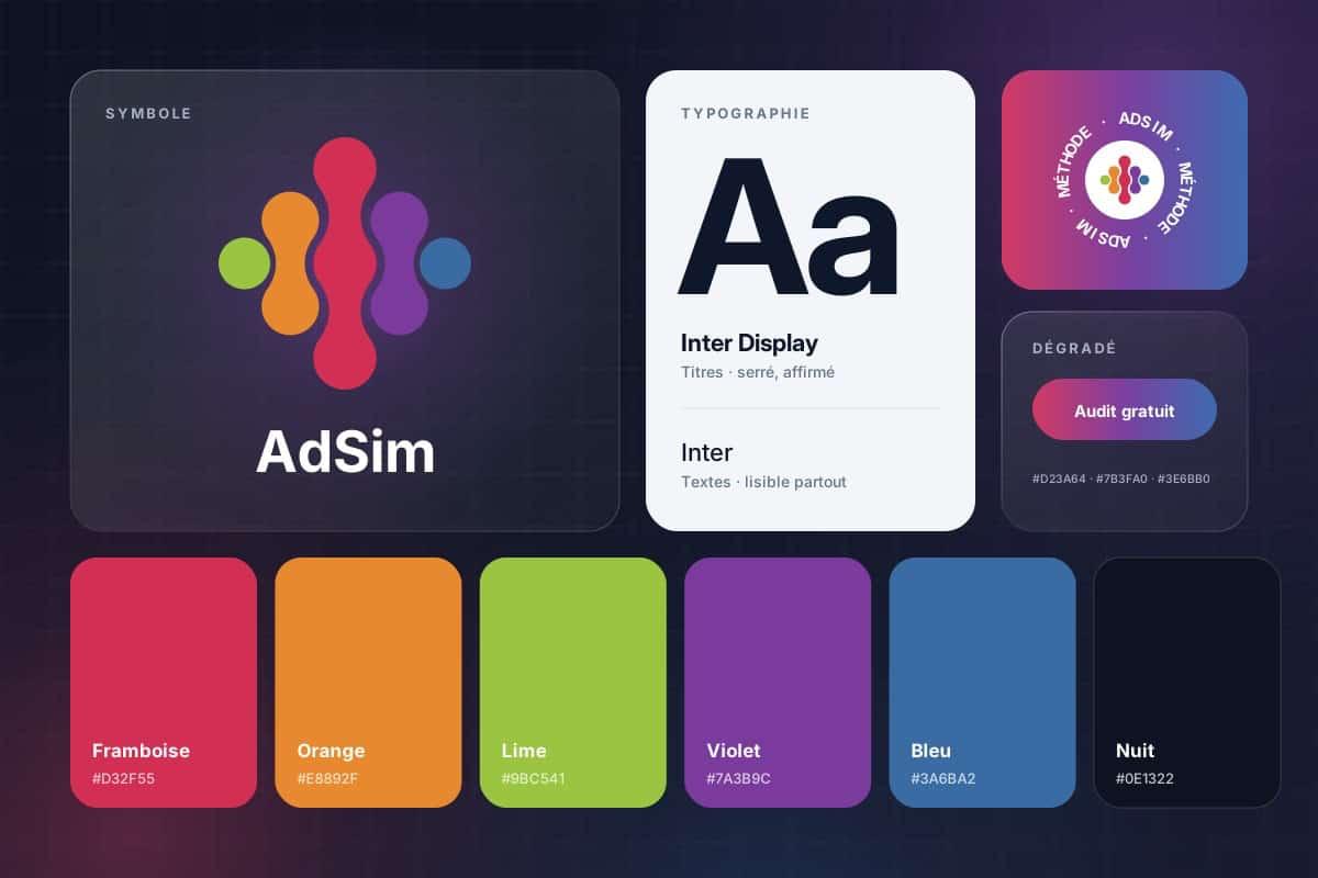 Identité visuelle AdSim : symbole, typographies et palette de couleurs
