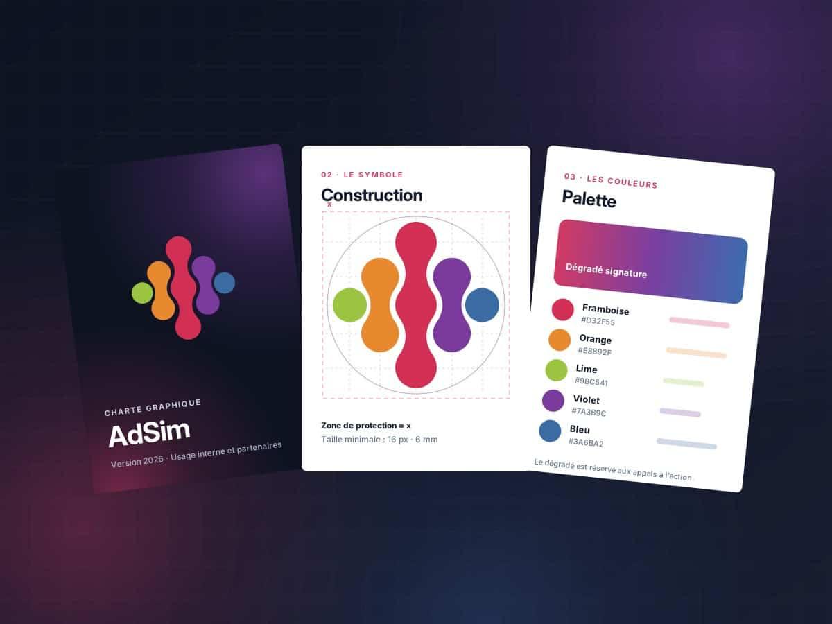 Charte graphique AdSim : couverture, construction du symbole et palette de couleurs