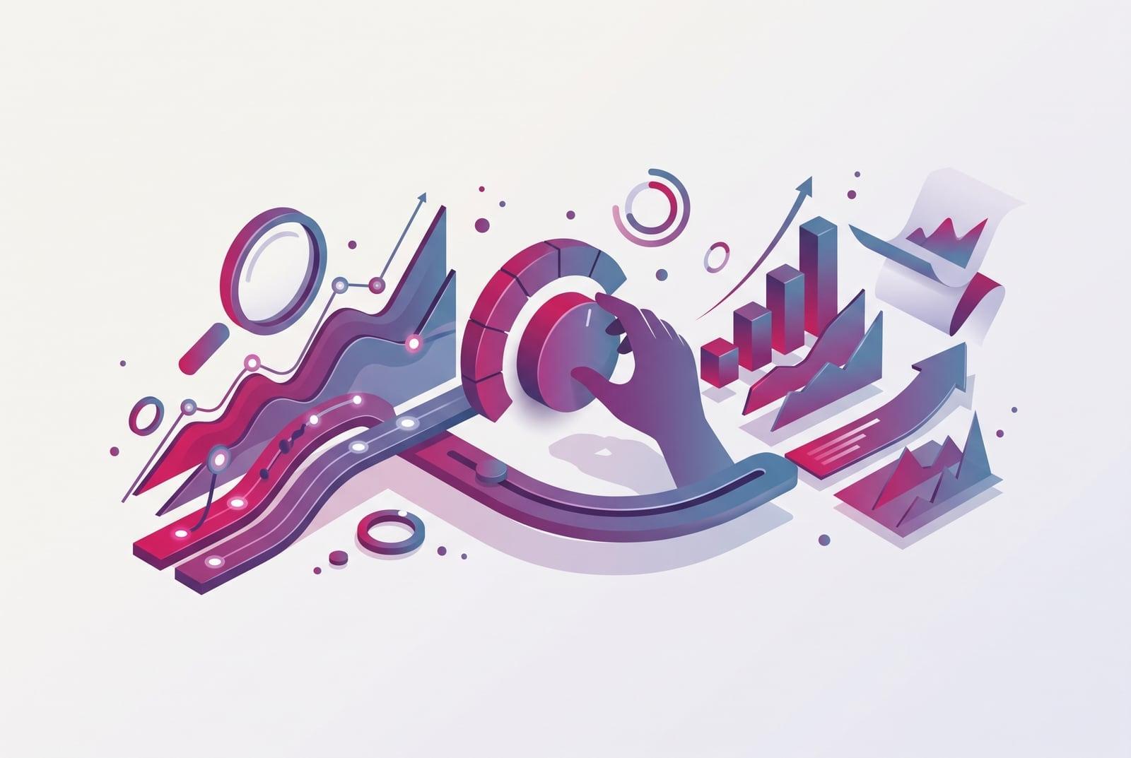 Illustration : suivi, ajustement et reporting. Fais moi une image avec des grpahiques etc, dans laquelle on comprend direct que ça parle de suivi, ajustement et reporting