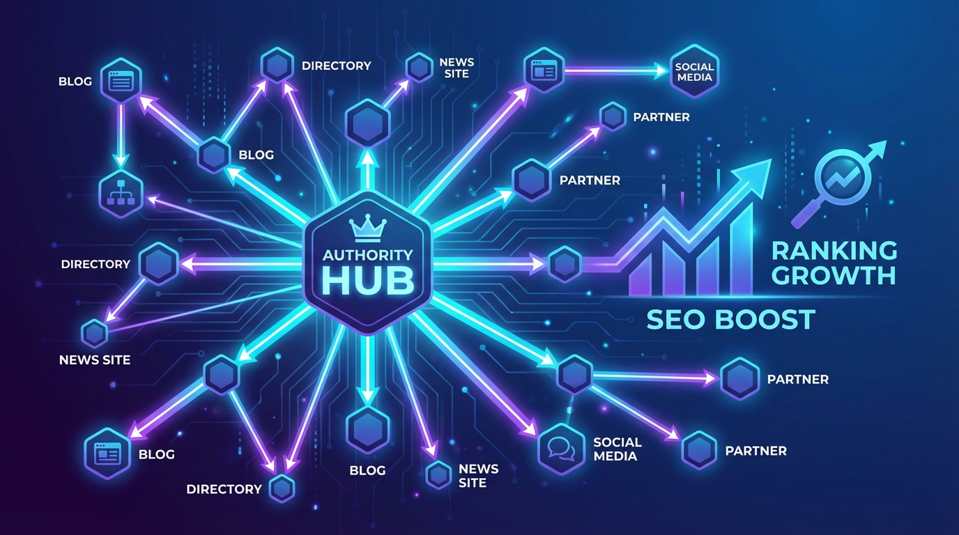 Illustration moderne du netlinking et maillage de backlinks SEO